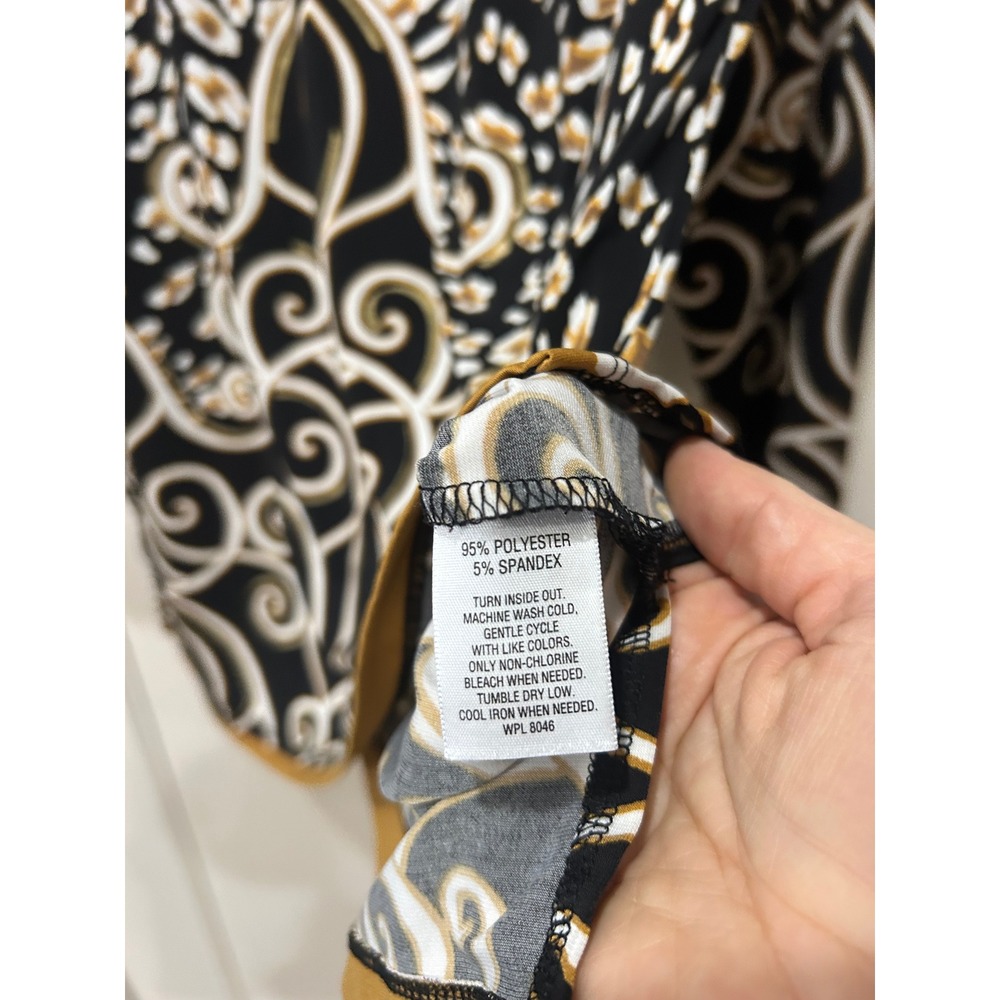 JM Collection XL Tunic Top Black Gold Animal Scroll Print Studded 3/4 Sleeve - Picture 5 of 7